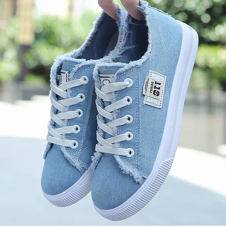 2024 Spring Summer Women Canvas Sneaker Low Top Denim Sneakers Ladies Lace-Up Flat Canvas Board Shoes Female Sapatos Femininos Pi-Mart