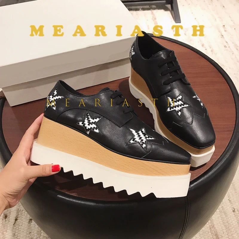 Women Walking Sneakers Autumn Lace-up High Platform Chunky Shoes Breathable Leather Shoes 8.5CM Winter Wedge Heels Casual Shoes Pi-Mart