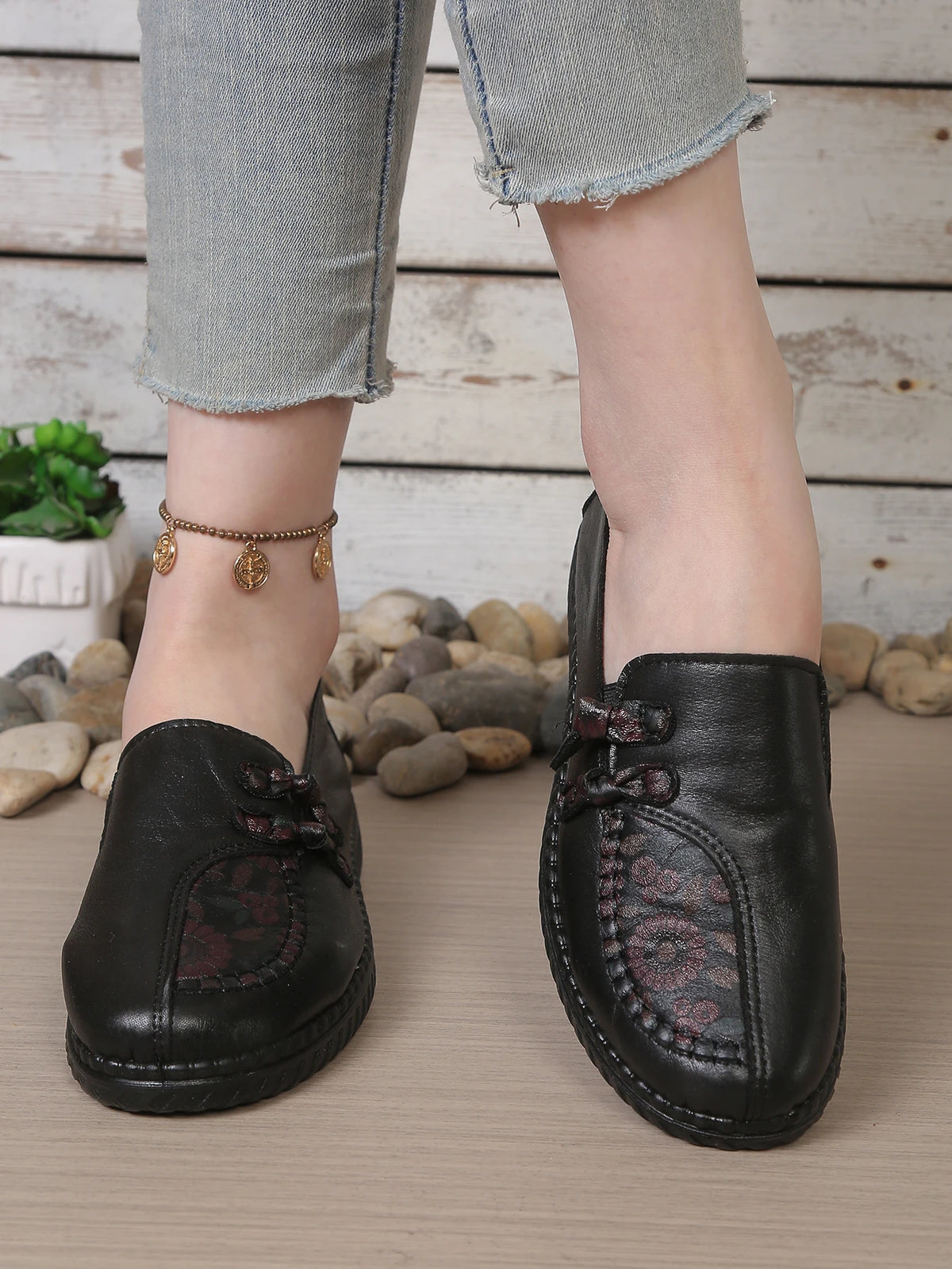 Women's Leather Flat Shoes, Spring and Autumn Women's Loafers, Single Classic Mom Shoes, Anti-Slip Comfortable and Free Shipping Pi-Mart