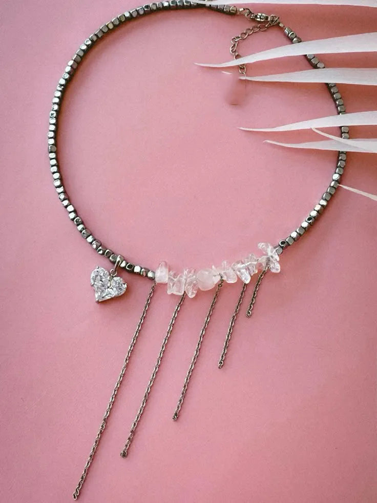 New Irregular Choker Vintage Tassels Zircon Heart Pendant Necklace For Women Female White Imitation Pearl Chain Valentine's Gift Pi-Mart