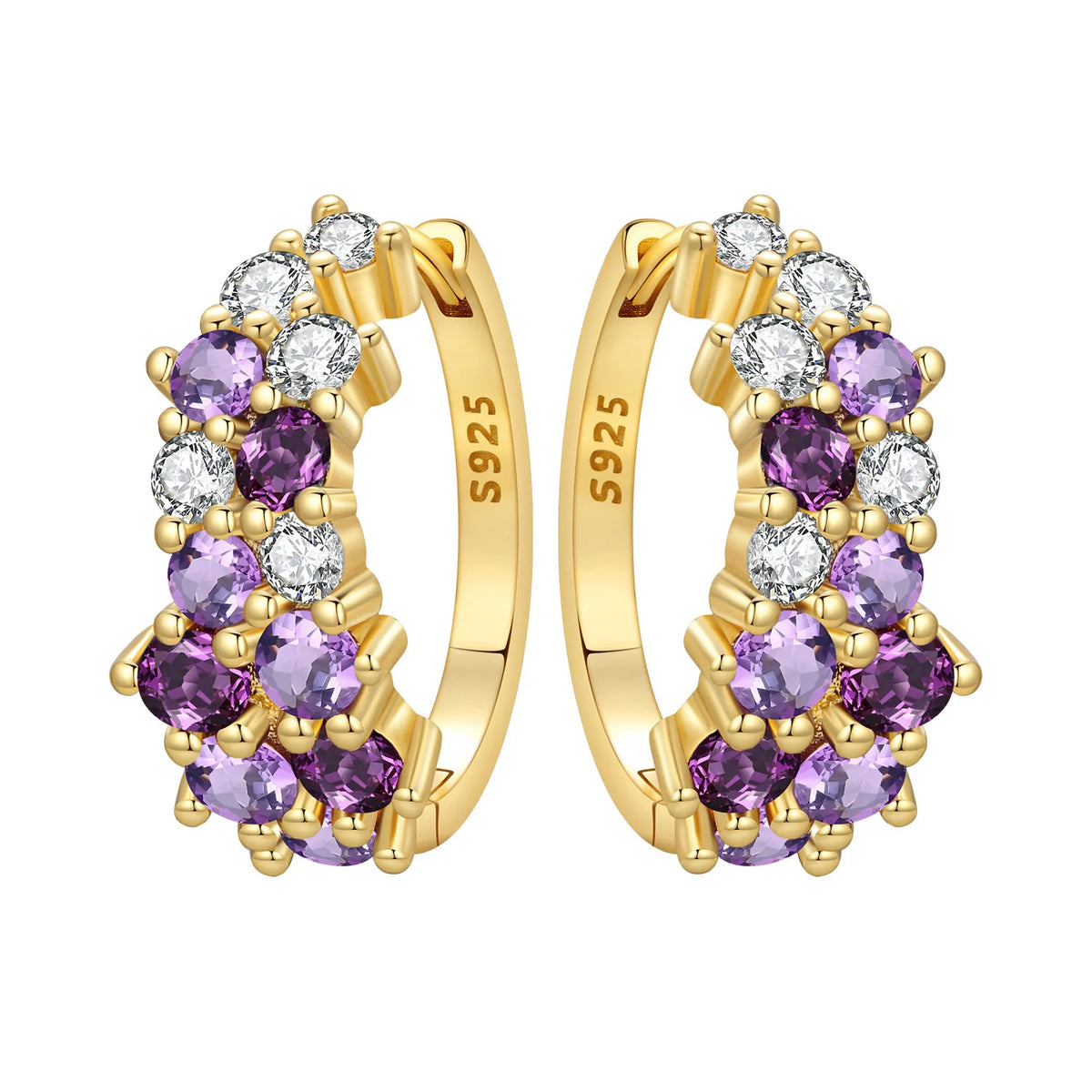 PANPOKI S925 Sterling Silver Purple Zircon Series Earrings Hoop Earrings For Women Jewelry Original Party Trendy Gifts Pi-Mart