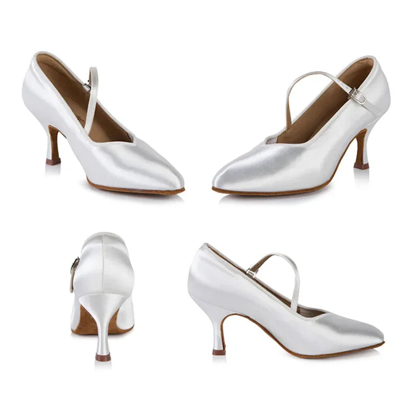BD Dance Women Standard Shoes 138 ClASSIC Fresh Tan Satin High Heel Ladies Ballroom Dance Shoes Soft Outsole Modern Dance LadyShow.Store