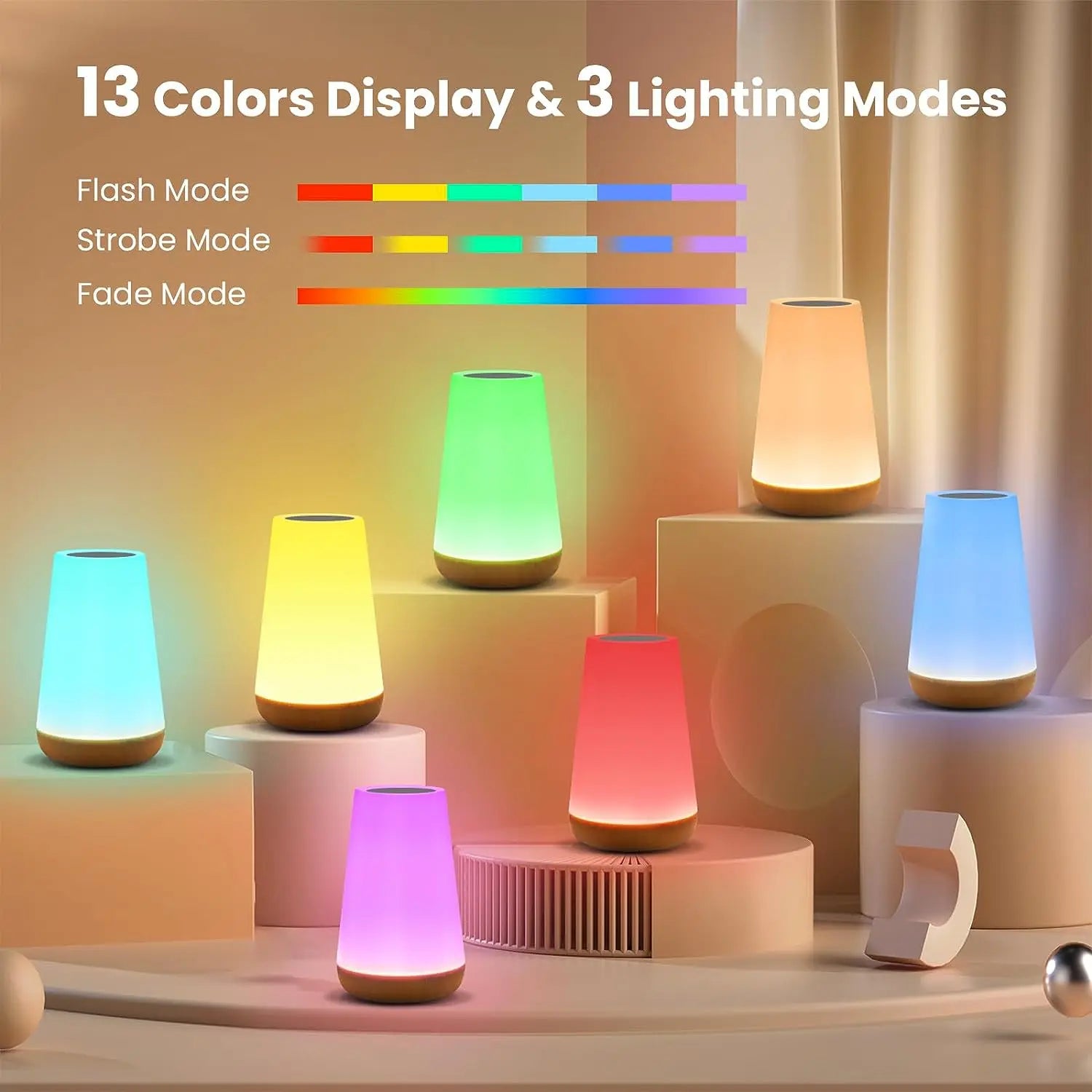 13 Color Changing Night Light Remote Control Touch USB Rechargeable RGB Night Lamp Dimmable Lamp Portable Table Bedside Lamp LadyShow.Store