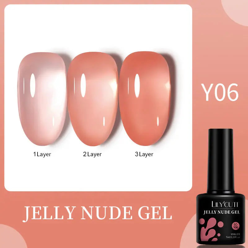 LILYCUTE 7ML Jelly Amber Gel Nail Polish Brown Crystal Translucent Dull Color Nail Art Gel Semi Permanent UV Gel Polish Varnish Tri Light Beauty