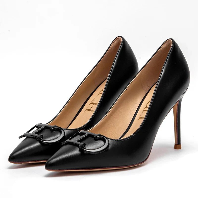 CHCH Women's High Heels New Pointed Metal Buckle Party Carnival Women's Shoes 9cm LadyShow.Store