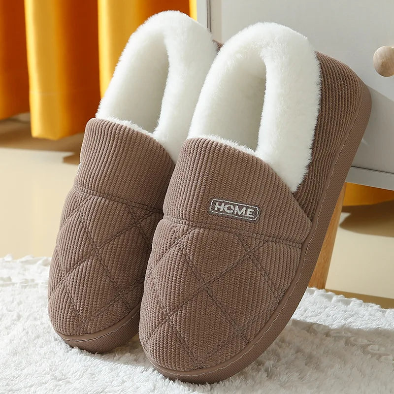 Evshine Soft Sole Slippers For Women Winter Fashion Women Fur Slippers Fuzzy Plush Men Slippers Warm Furry Women Cotton Shoes Pi-Mart
