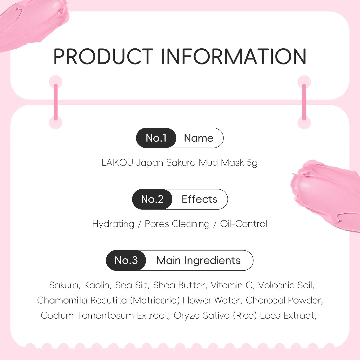 LAIKOU Japan Sakura Clay Mud Mask Hydrating Gentle Cleansing Refreshing Oil Balancing Daily Facial Skin Care Mask 5g Pi-Mart