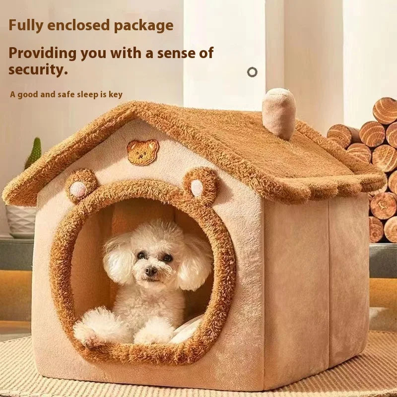 House Style Pet Bed for Small Dogs & Cats - All Season Removable Washable Dog House Winter Warm Teddy Bed Pet Supplies Pi-Mart