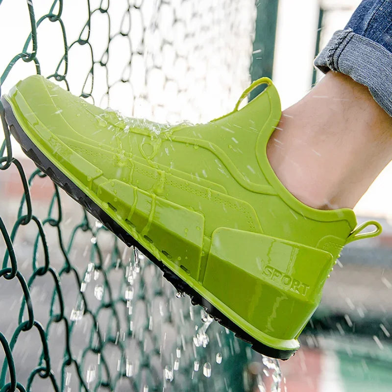Men's Rain Boots Ankle Waterproof Shoes Men Casual Fishing Work Shoes Slip on Non-slip Rain Shoes Womens Kitchen Rubber Shoes Pi-Mart