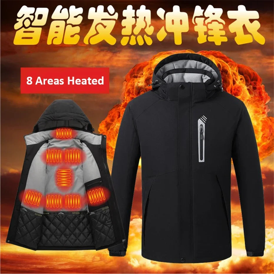 Heating Jackets Men Winter Warm Heated Windbreaker 8 Zones Electric Heated Coat Waterproof Coat Plus Size 5XL Outerwear Male Pi-Mart