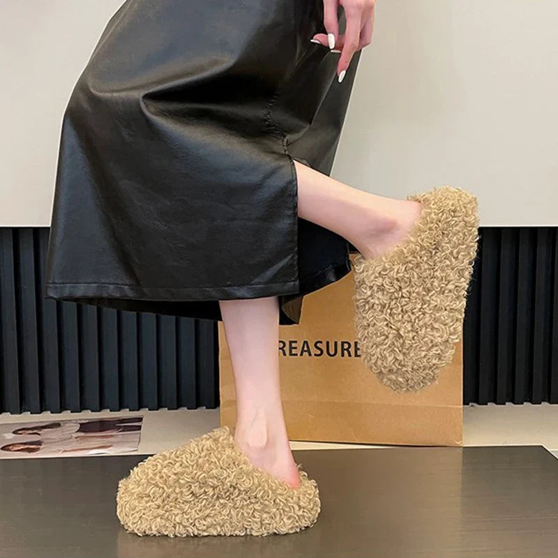 Winter 2026 Fashion Women's Shoes Comfortable Plush Velvet Warm Fluffy Slippers Home Non-slip Lightweight Soft Indoor Slippers LadyShow.Store