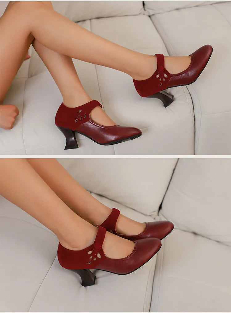 Summer Spring Cute Women Pumps Round Toe 6.5cm Small Heels Flock and PU Ankle Strap Buckle Green Yellow Big Size 46 48 Pi-Mart