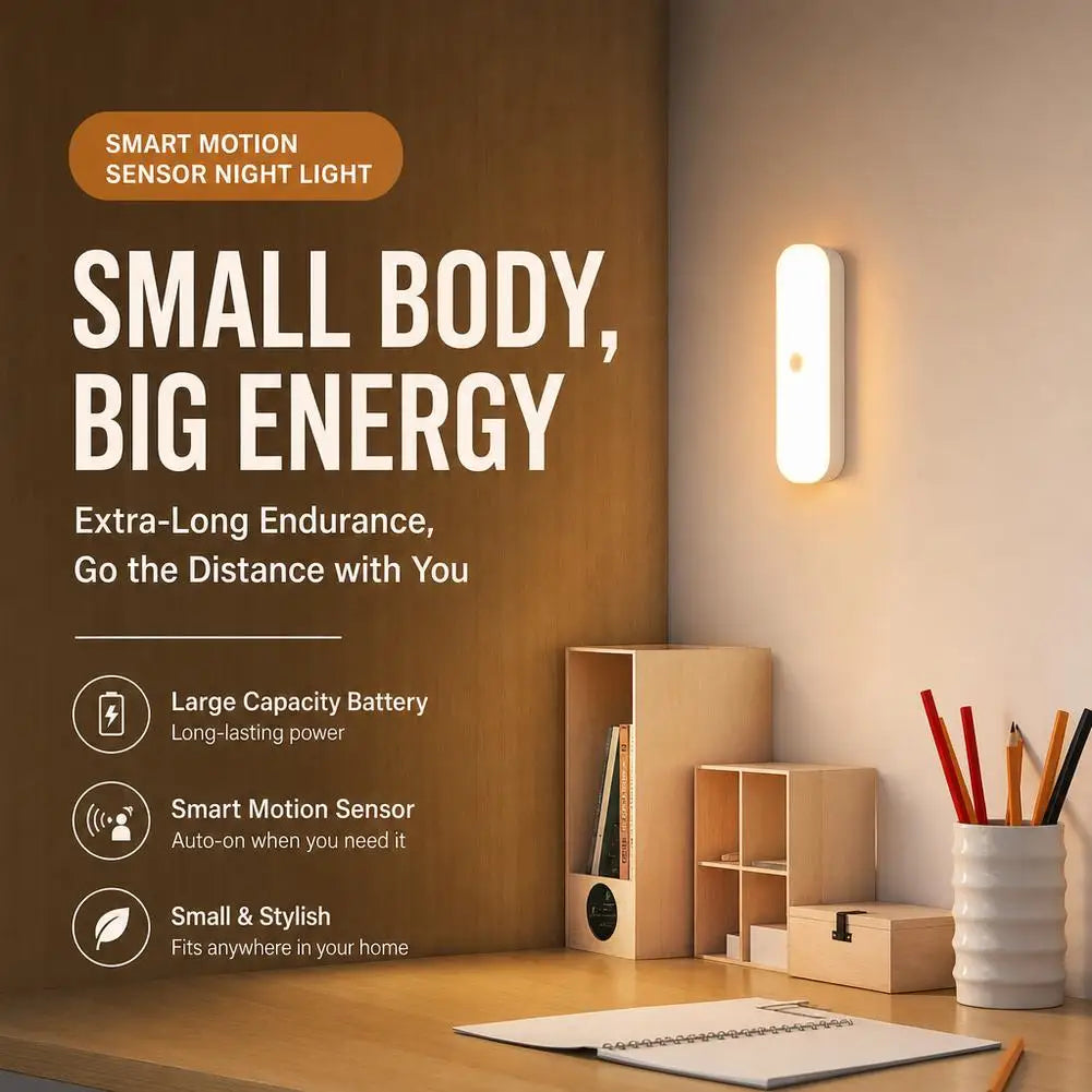LED Motion Sensor Night Light USB Rechargeable Magnetic Under Cabinet Lighting Wireless Closet Lamp For Kitchen Wardrobe Pi-Mart