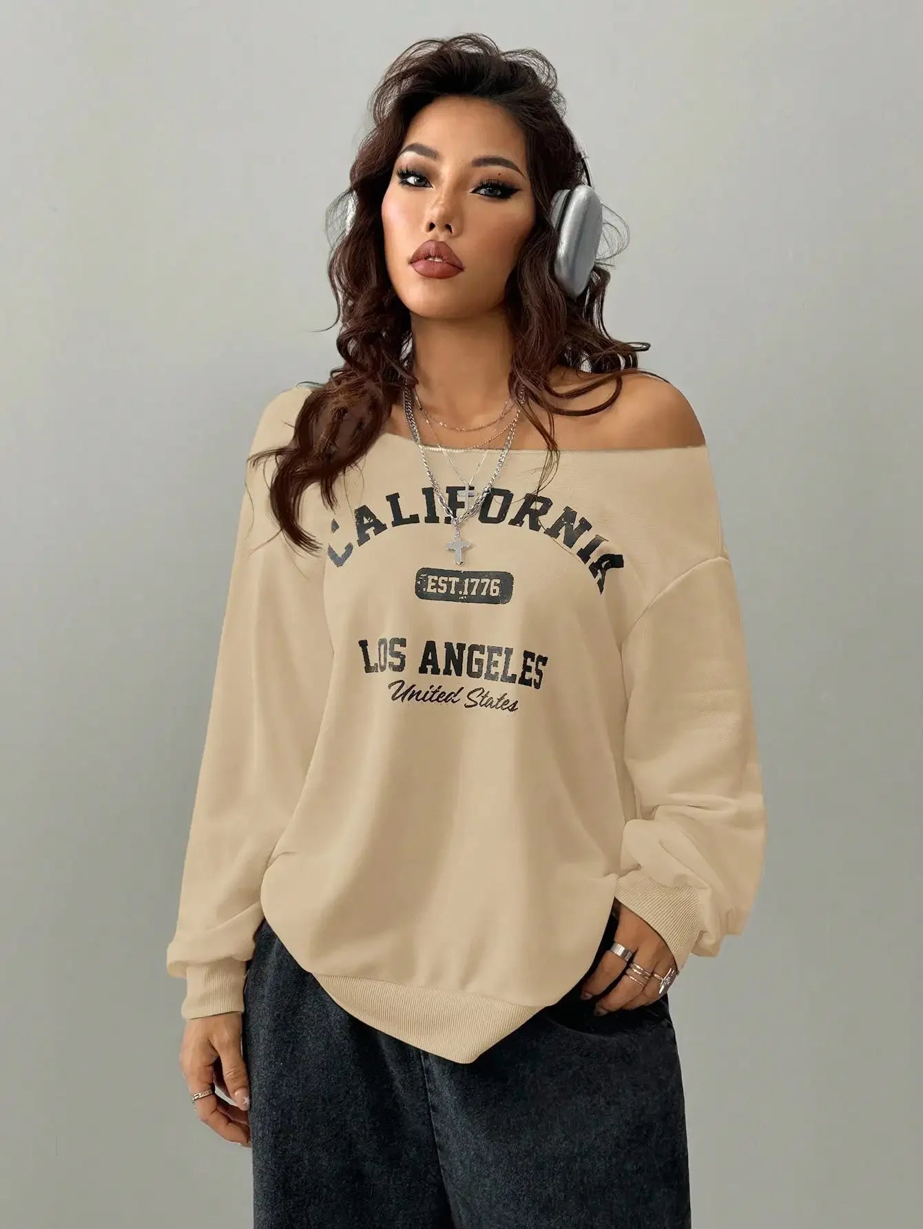 Casual Basic Knitted Single Shoulder Loose Long Sleeve Grey Sports Shirt Long Top Comfortable Loose Fit Grey Knitwear LadyShow.Store