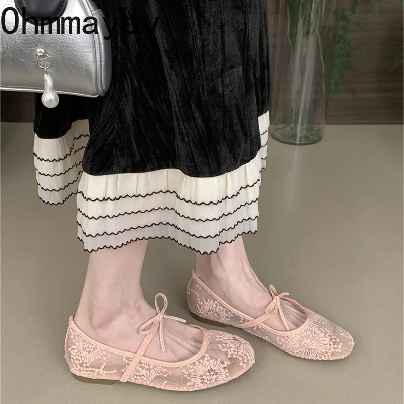2026 Spring Lace Women Mary Jane Shoes Fashion Slip On Comfort Street Style Soft Sole Female Dress Flats Shoes LadyShow.Store
