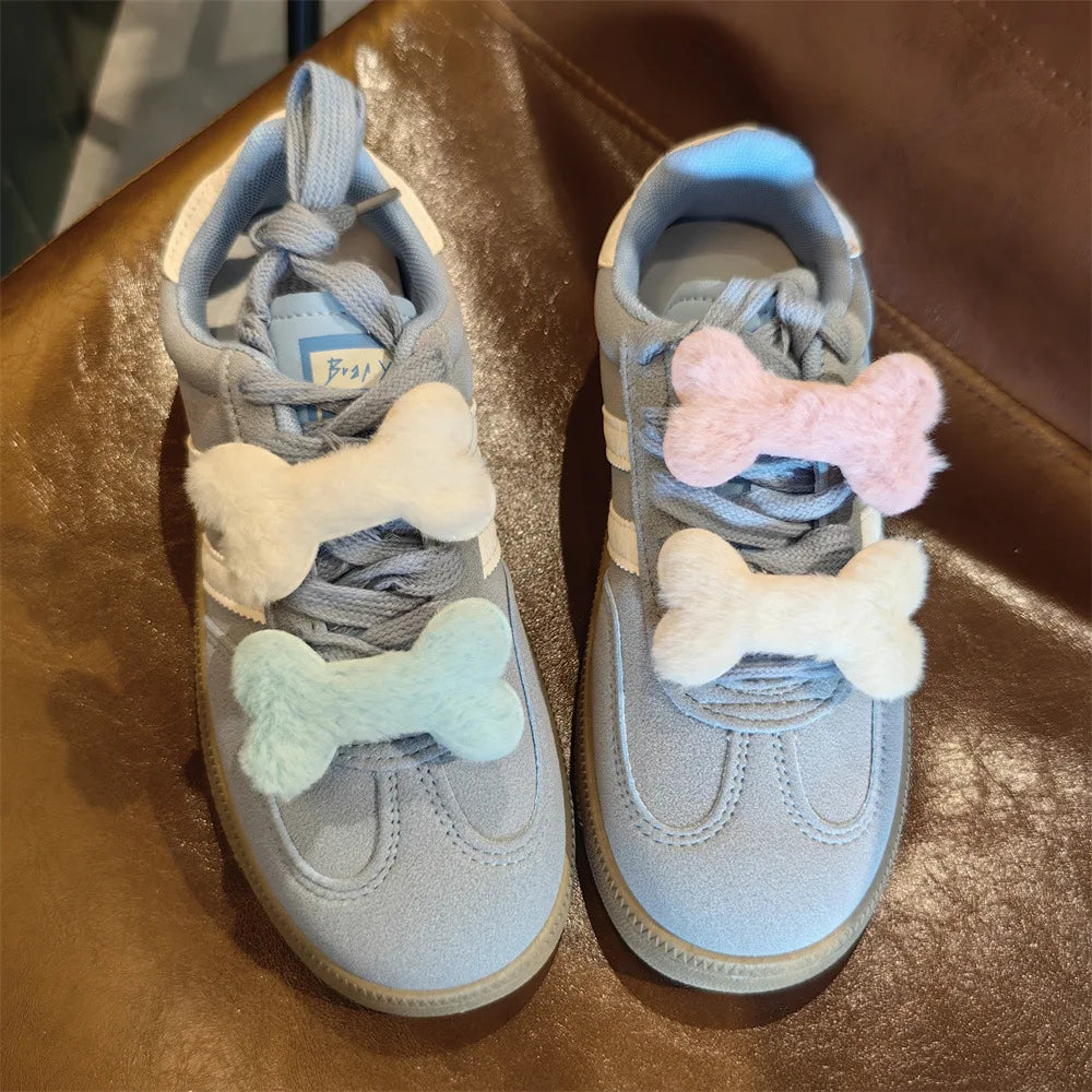 Autumn Winter Plush Star Shoelaces Charms for Sneakers Cute Furry Bone Shoe Decorations Charm DIY Detachable Shoes Accessories Pi-Mart