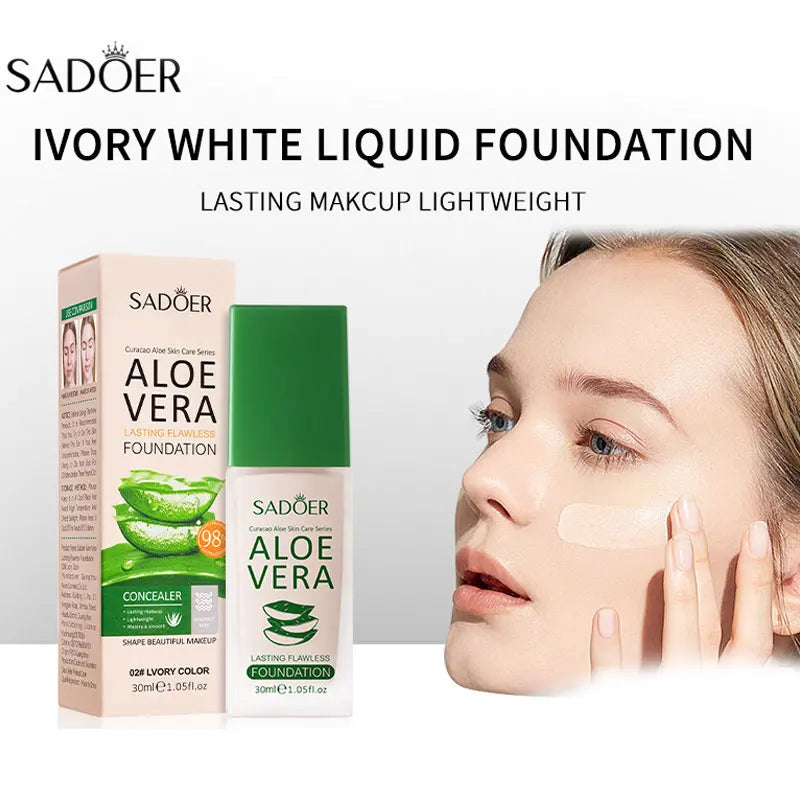 SADOER Aloe Vera Flawless Foundation for Long-lasting and Never Taking Off Makeup Without Getting Stuck Powder and Oil Control Tri Light Beauty
