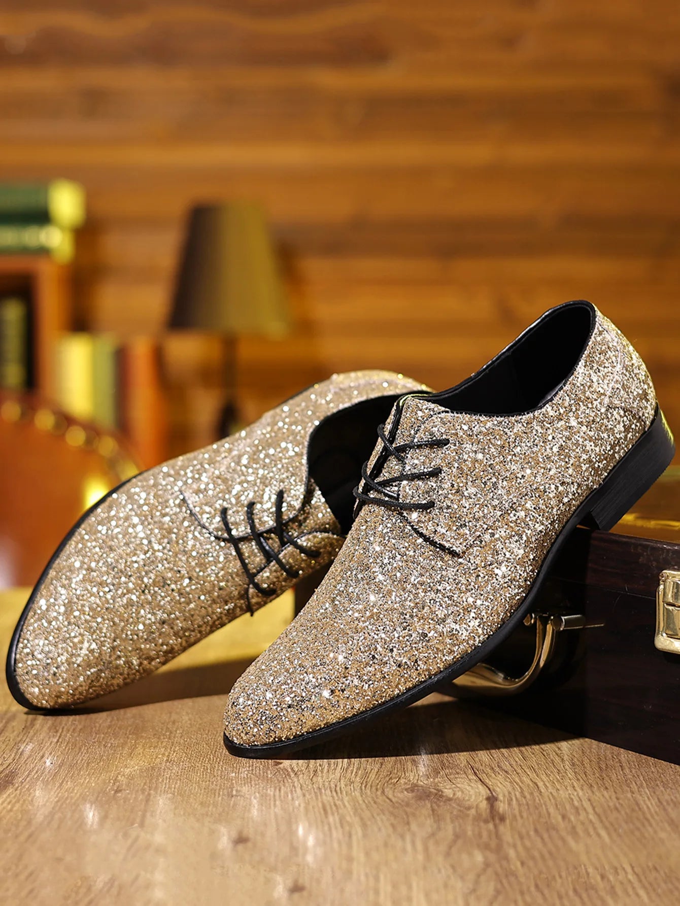 Luxury Men Dress Shoes Gold Silver Sequin Wedding Shoes High Quality Lace-Up  Oxford Shoes Fashion Designer Men Flats Large Size Pi-Mart
