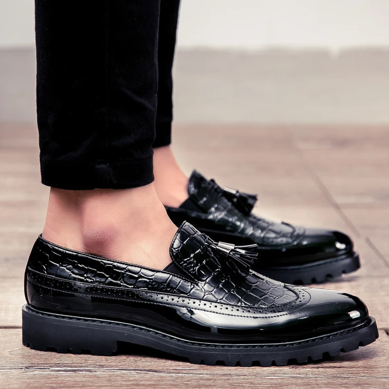 Men Loafers PU Splicing Tassel Decoration Low Heel Comfortable Classic Daily Business Men Shoes Pi-Mart