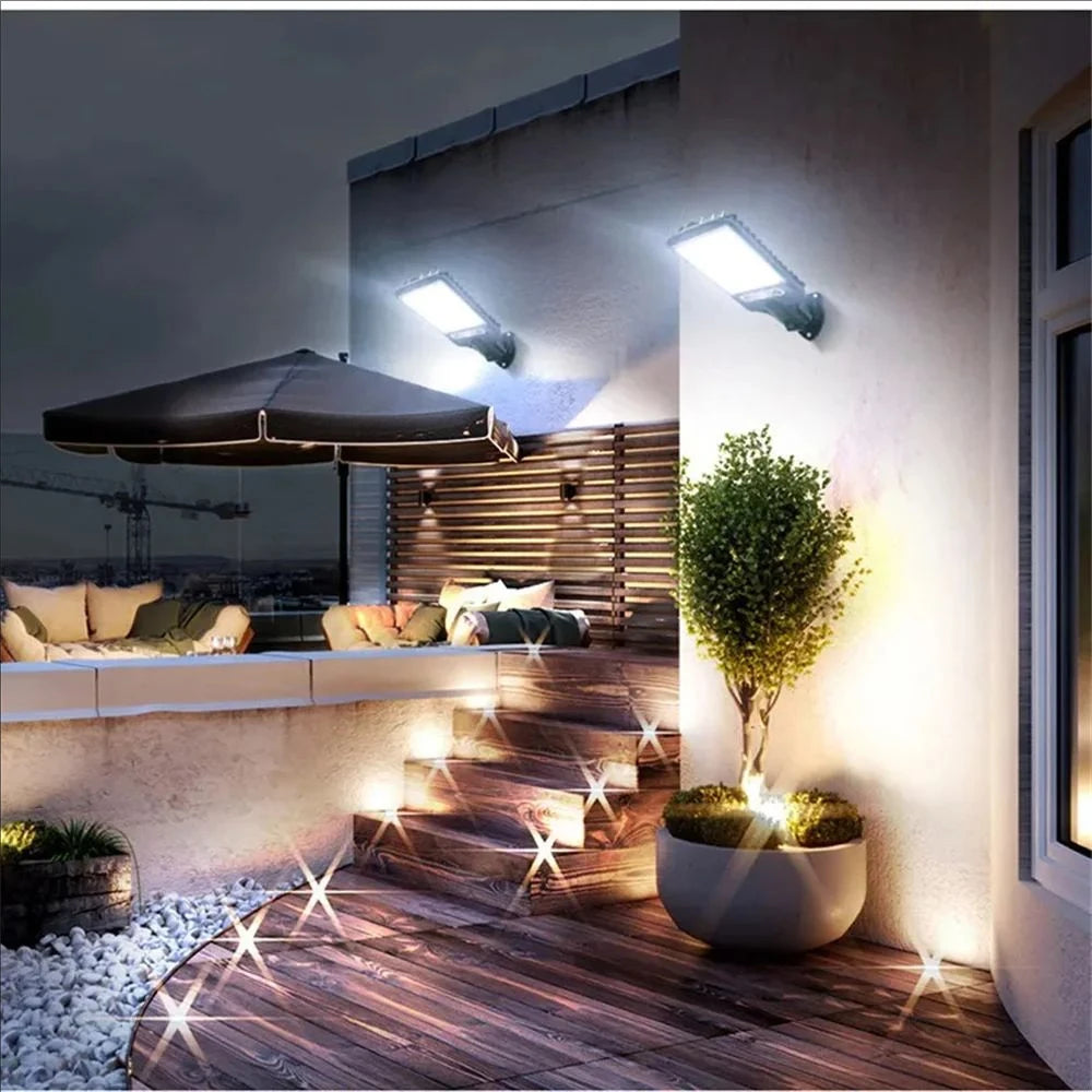 Outdoor Solar Wall Led Light with Human Body Motion Sensor 3 Modes Garden Terrace Garage Courtyard Waterproof Street Lighting Pi-Mart
