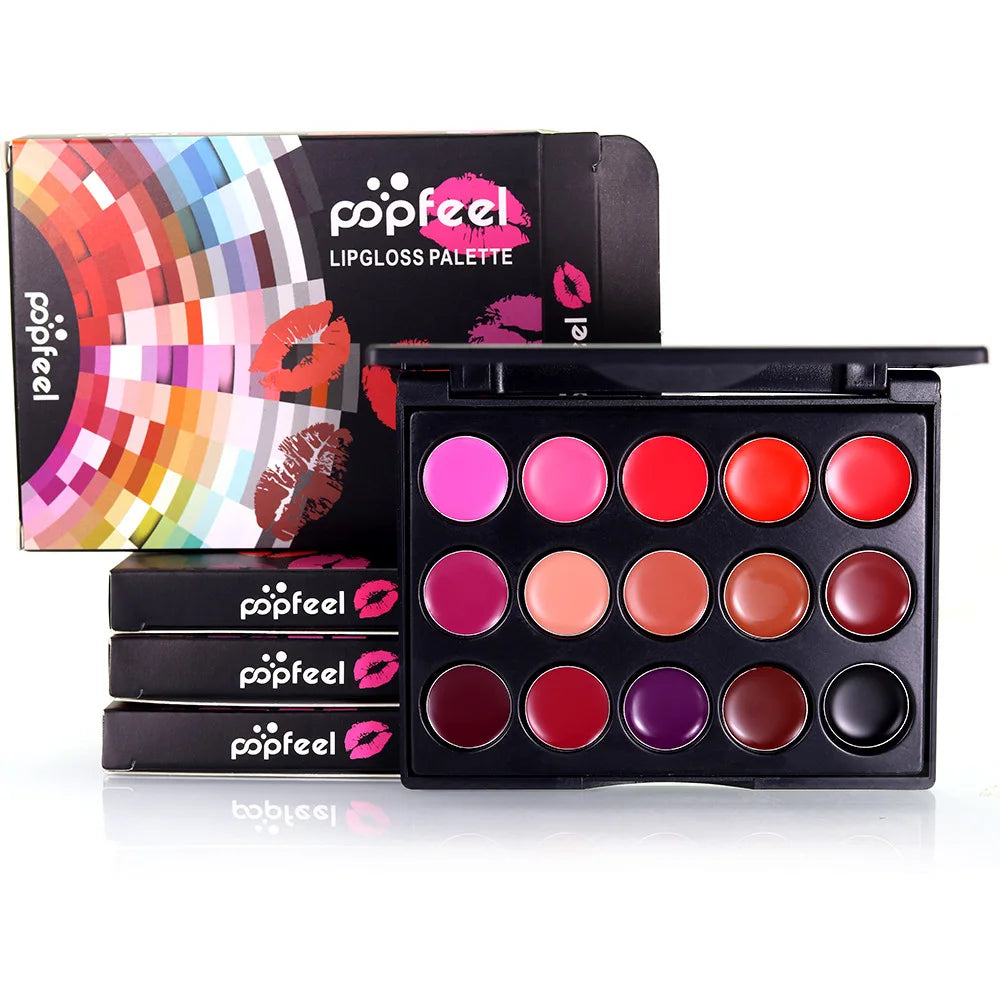 POPFEEL15 Colors Lipstick Palette Set Long Lasting Lip Gloss Korean Cosmetics Women Lip Tint Cheap and Small Beauty Lip Stain Pi-Mart