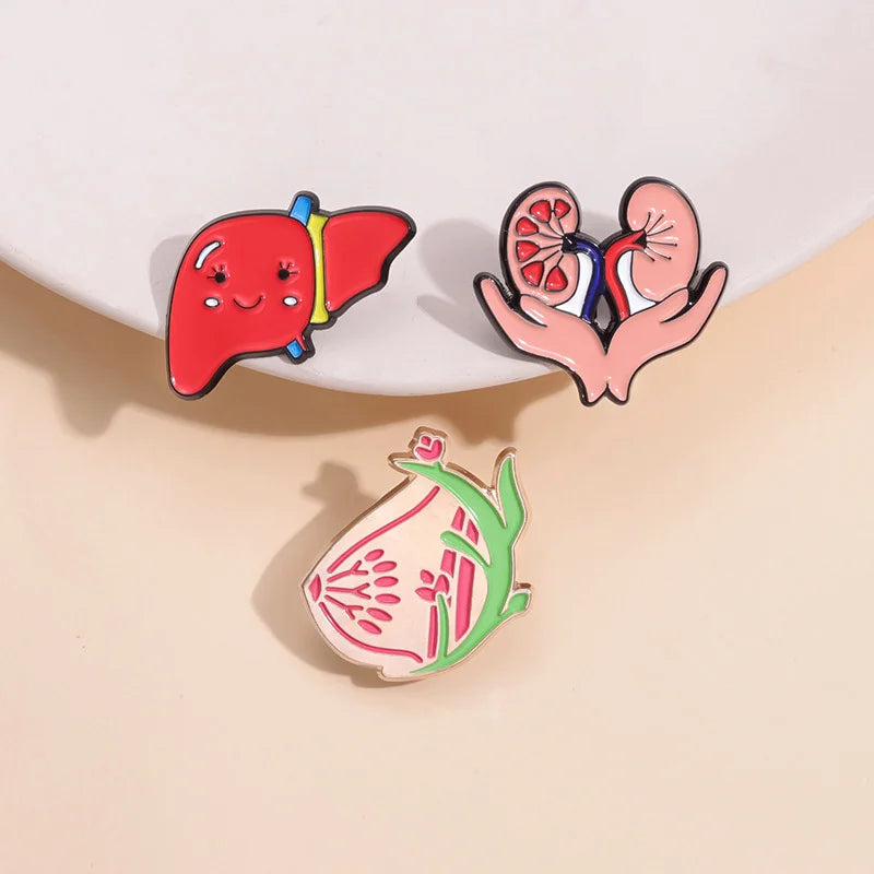 Cute Healthy Liver Organ Enamel Pin Visceral Kidney Breast Brooch Lapel Metal Badge Jewelry Gift for Doctors Nurses Wholesale Pi-Mart