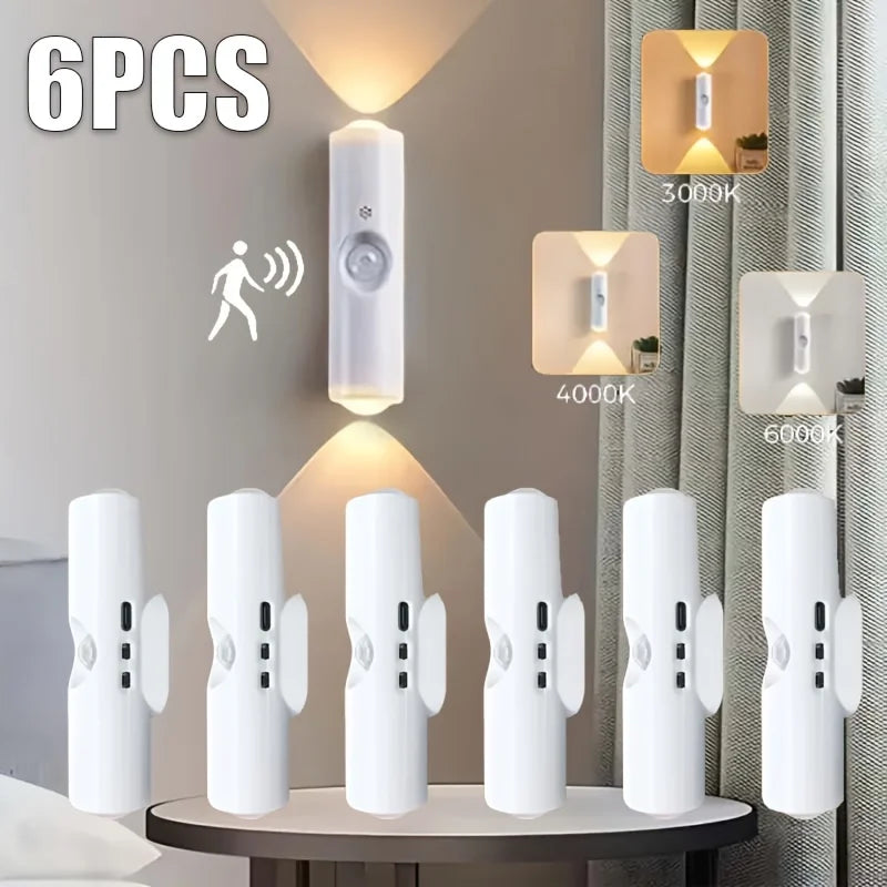 1~6Pcs Rechargeable Smart Motion Sensor Night Light LED Wall Light for Hallways Stairs Bedrooms Wardrobe Ambient Lighting Pi-Mart