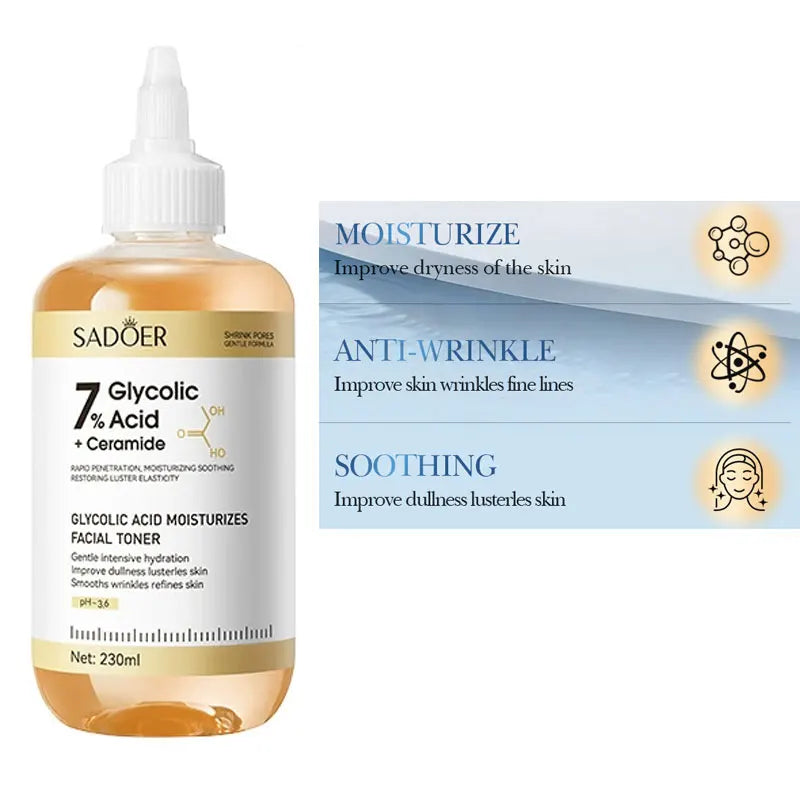 Toner SADOER Glycolic Acid Soothing Moisturizing Serum Improves Dirty and Dry Skin Fine Lines Pi-Mart