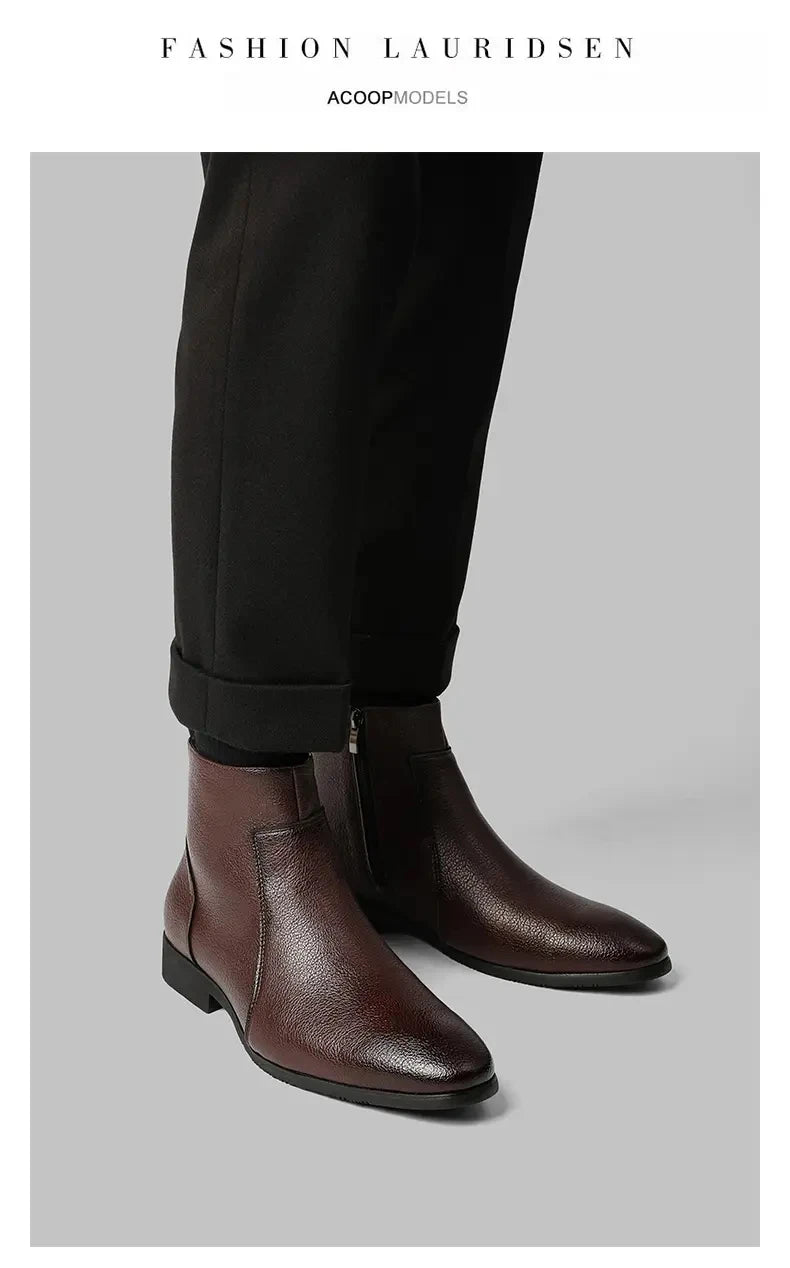 Winter New Men Business Boots Black  Red Simple Slim Fit Soft Leather Boots Casual and Fashionable Chelsea Boots 38-46 Men Boots Pi-Mart