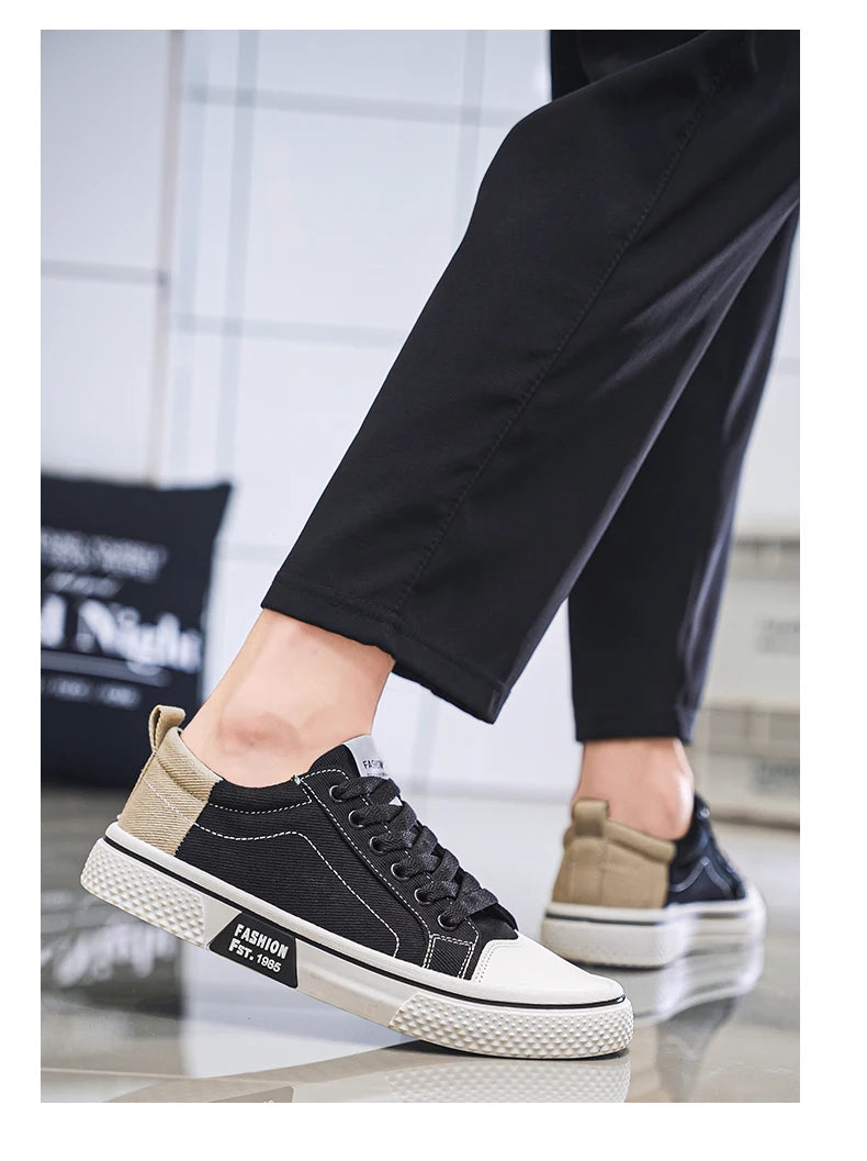 Canvas shoes four seasons men's casual shoes students flat shoes fashion soft-sole outdoor walking shoes youth Joker board shoes Pi-Mart