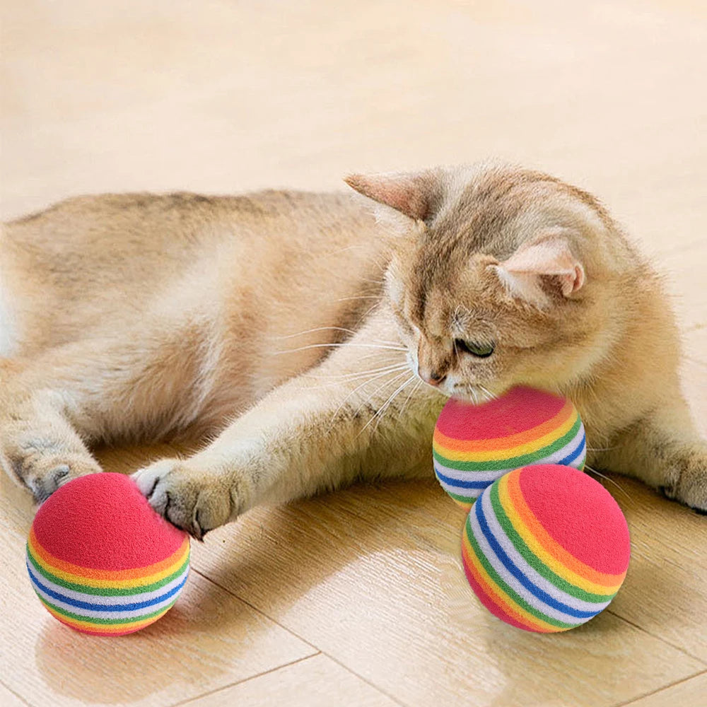 10-100x Colorful Cat Toy Ball EVA Bite-Resistant Elastic Rainbow Ball Kitten Puppy Chewing Training Interactive Toy Pet Supplies Pi-Mart