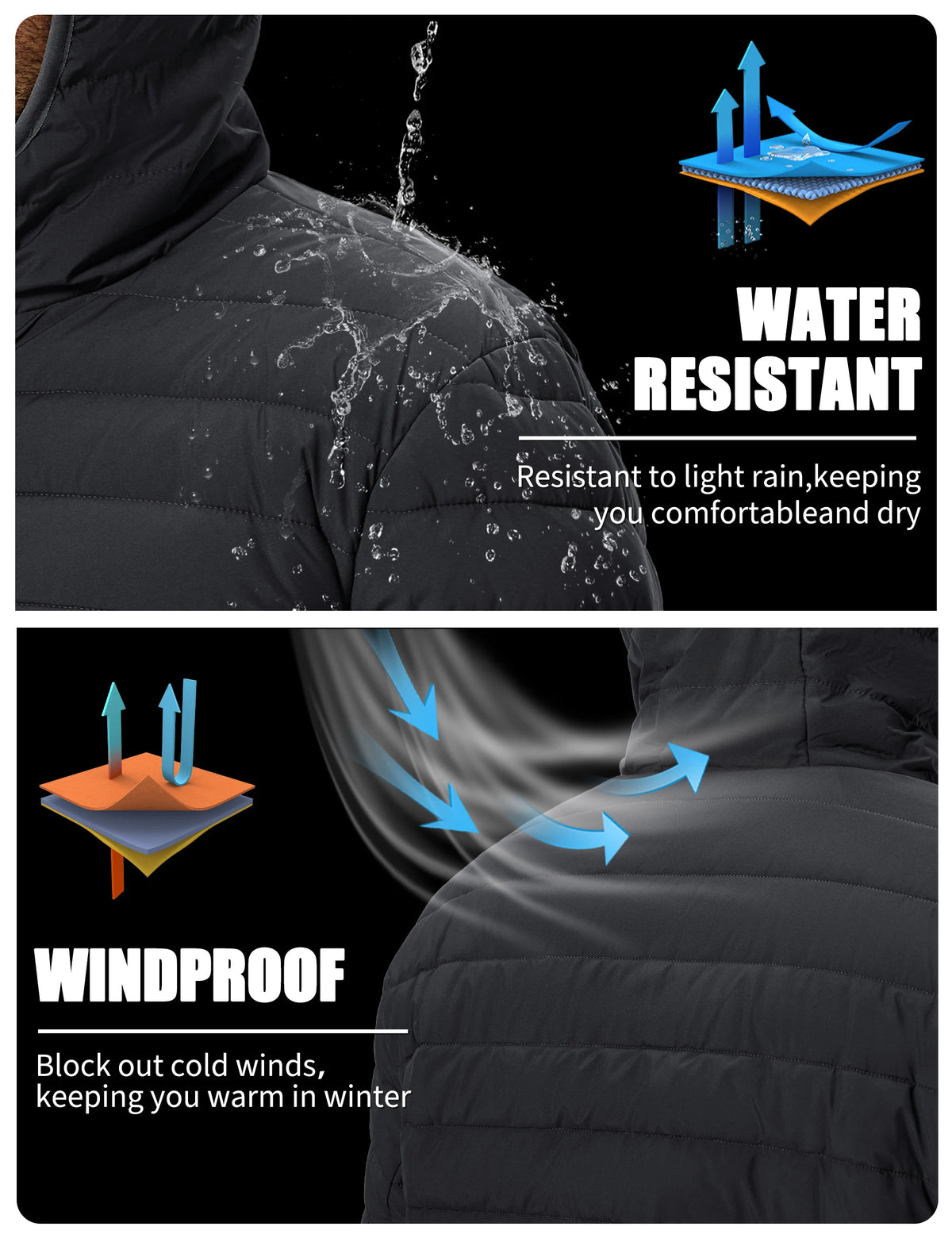 TACVASEN Men's Puffer Jacket Winter Warm Hooded Sherpa Lined Water Resistant Windproof Insulated Jacket Warm Winter Puffy Coat Pi-Mart
