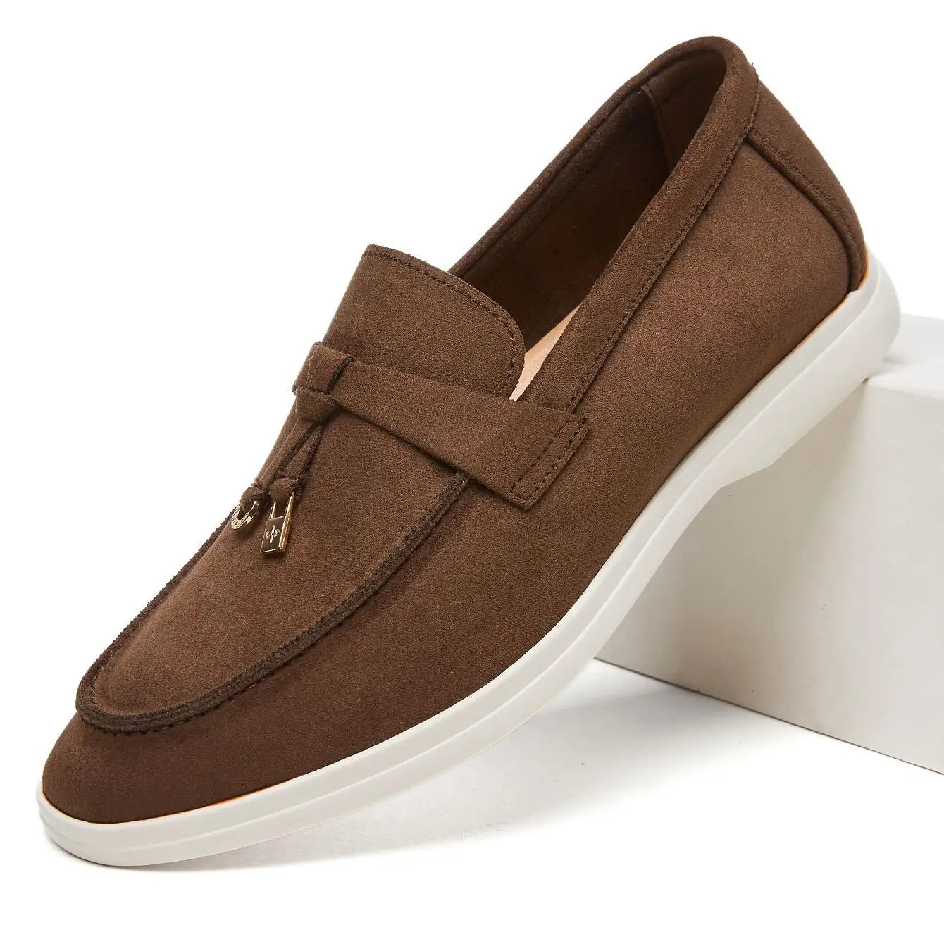 Desai Men's Faux Suede Loafers Metal Buckle Tassel Slip-on Casual Driving Shoes Lightweight Comfort Pi-Mart