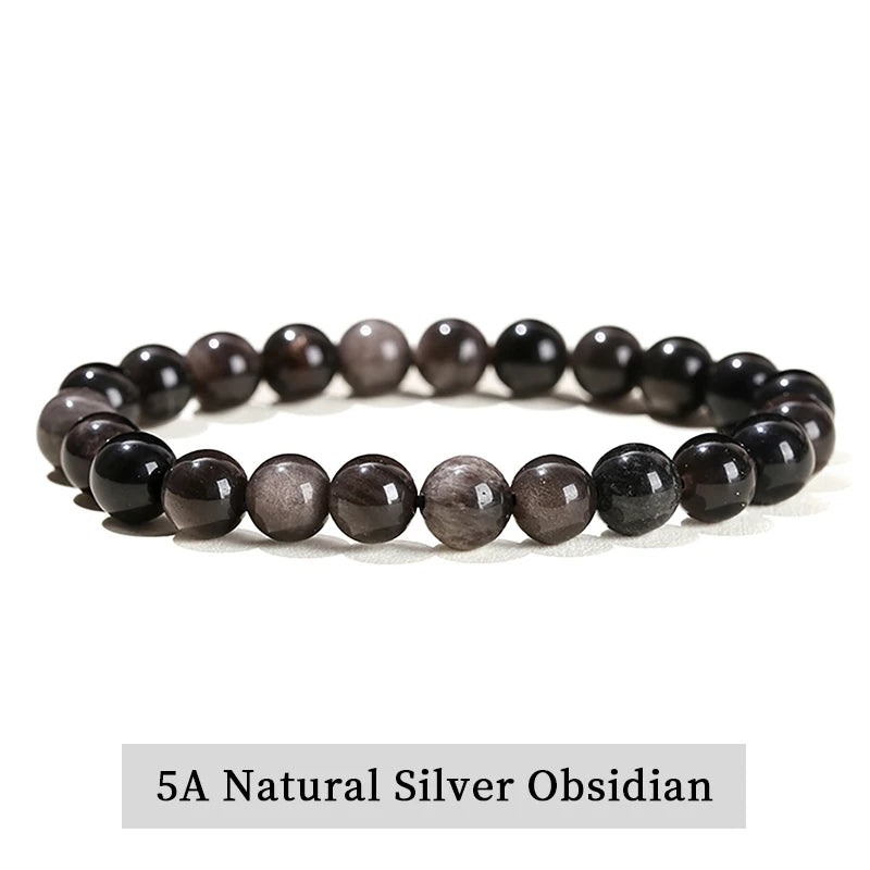 JD Natural Stone Beads Bracelet Amethyst Tiger Eye Crystal Quartz Agate Gem Beads Bangles Women Men Reiki Healling Jewelry Gift Pi-Mart