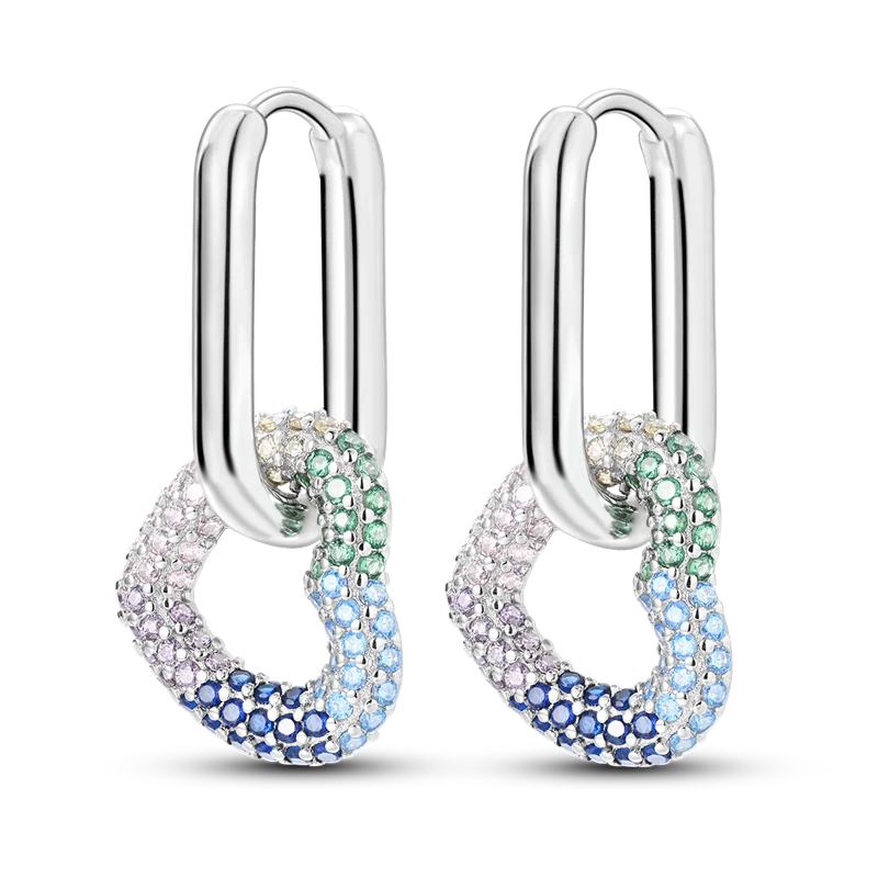 Genuine 925 Sterling Silver Love Feather Earrings Fit Original Charms Hoop For Women Girls Stud Earring Fine Jewelry Gifts Pi-Mart