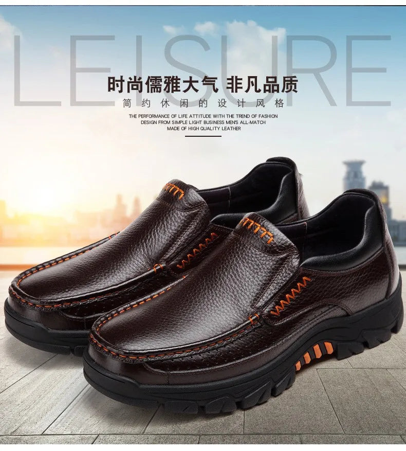 Autumn Genuine Leather Men's Casual Business Leather Shoes Lightweight Breathable Anti Slip Casual Leather Shoes Men Shoes Pi-Mart