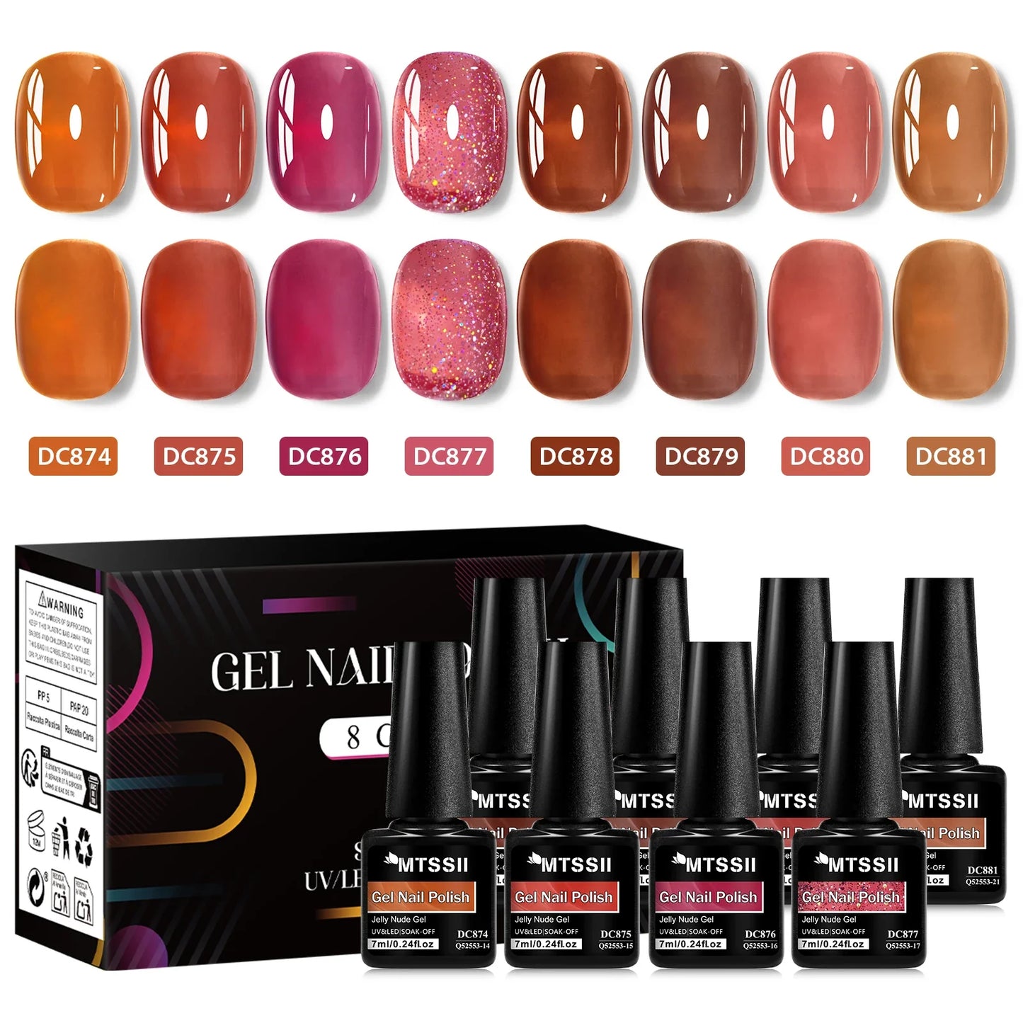 8pcs Nude Jelly Gel Nail Polish Set With Box Translucent Color Semi Permanent Soak Off UV LED Gel Varnish Nail Supplies Manicure Tri Light Beauty