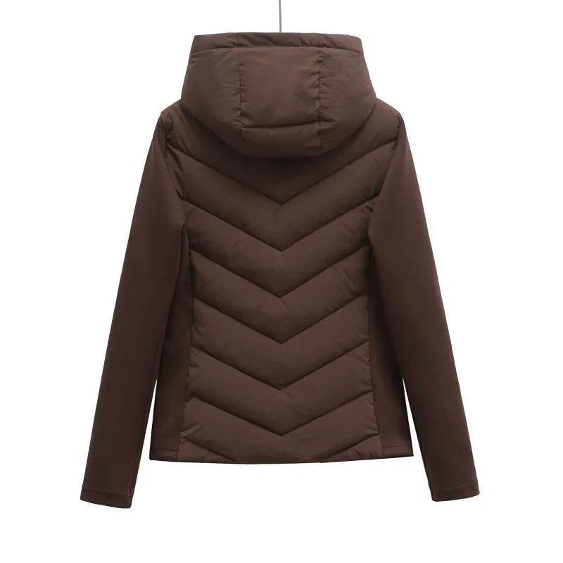 ETJ 2025 new  women's elegant fashion patchwork long sleeve standing collar hooded cotton jacket sport coat 8073227 Pi-Mart