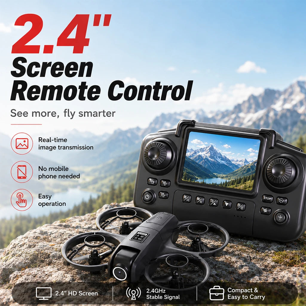 ZNLYRION YL3PK Mini Full Protective Drone With 2.4 Inch Screen Remote Dual Camera Optical Flow Hover 2 Batteries Indoor RC Quadcopter Pi-Mart