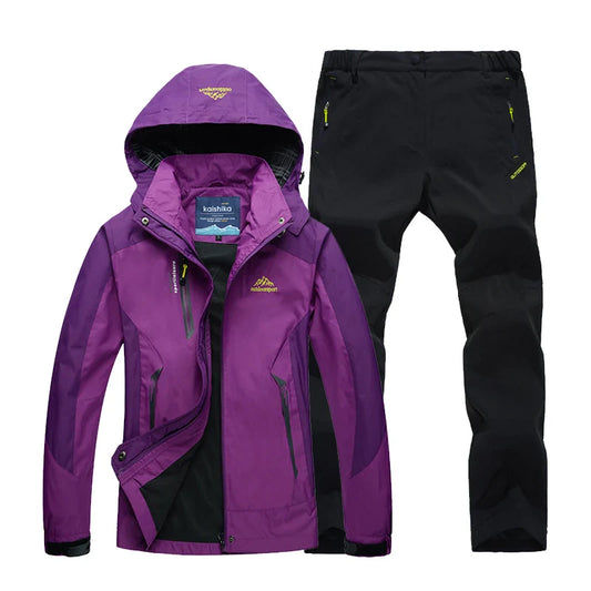 Outdoor Trekking Hiking Jacket and Pants Women Autumn Thermal Waterproof Windproof Hooded Jackets Trip Mountain Camping Sets LadyShow.Store