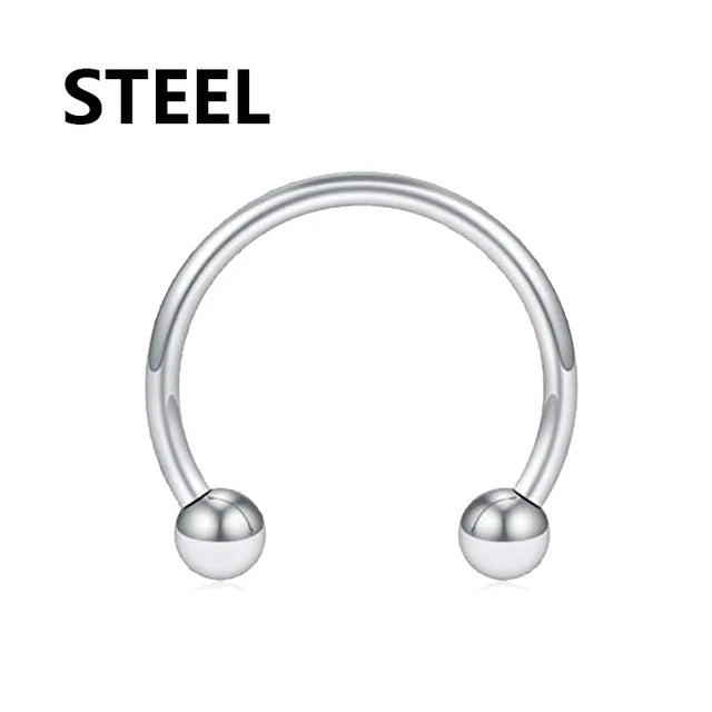 1PC metal Horseshoe Fake Nose Ring C Clip Septum Lip stainless steel Real Piercing Nose Rings Hoop For Women Men Jewelry Pi-Mart
