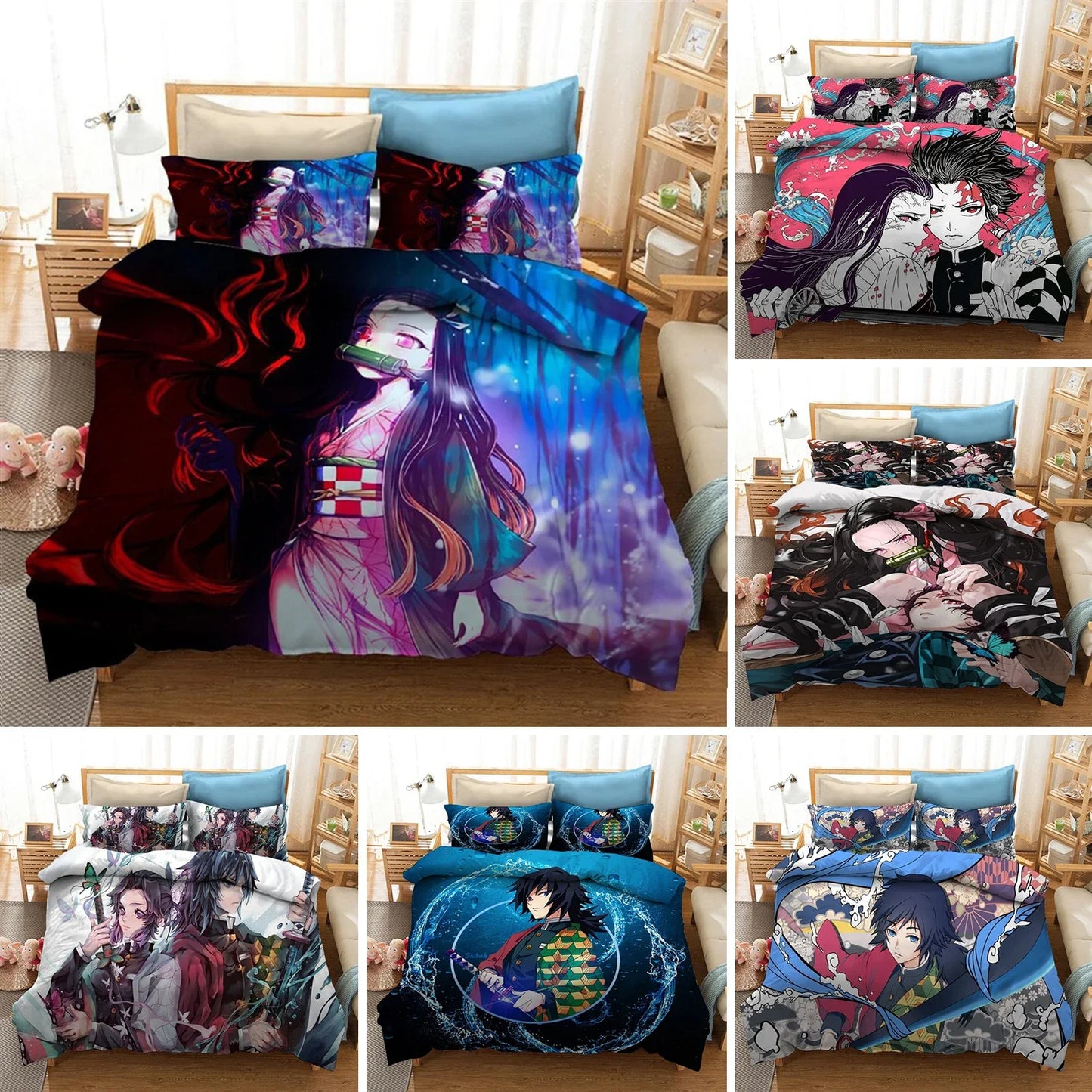 Anime Demon Slayer Duvet Cover Pillowcase 3D Printed Bedding Set Double Twin Full Queen King Adult Kids Bedclothes Quilt Cover Pi-Mart