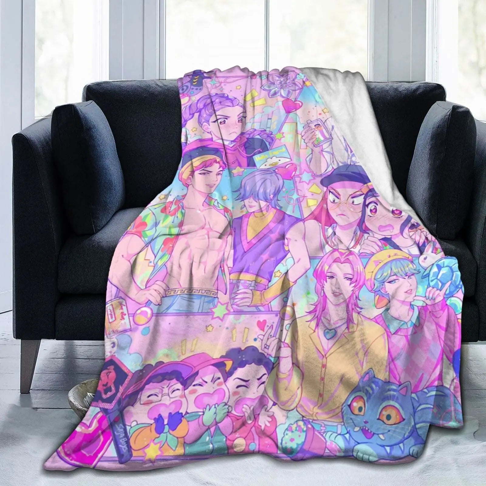 K-Pop Group Demon Hunters Cozy Super Soft Flannel Blanket, Lovely Anime Character Warm Throw Blanket For Living Room,Home Decor Pi-Mart