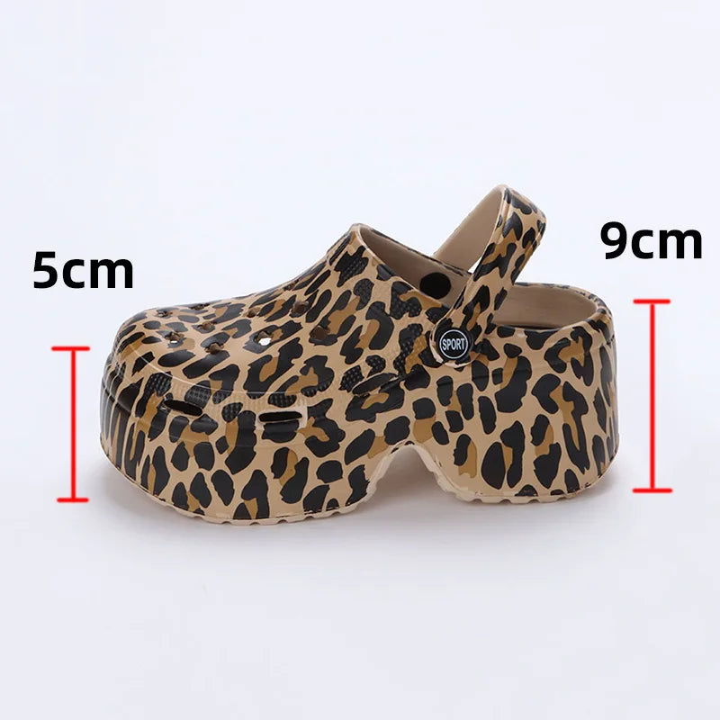 Leopard Thick Bottom Clogs for Women Closed Toe Chunky Platform Sandals Woman Summer 2023 Super High Wedge Heel Slippers Female LadyShow.Store