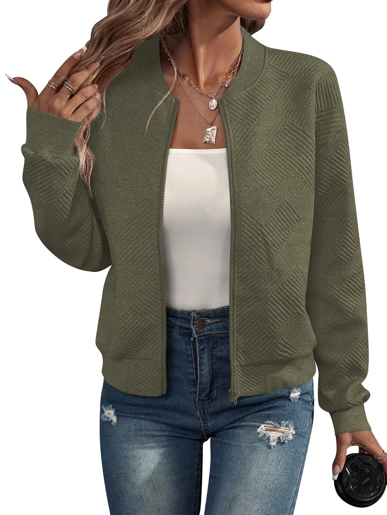 Solid Color Zipper Jacket  Baseball Jersey Collar  Casual  Fashionable  Luxury  Durable  Simple  Fall Winter  New  2024 LadyShow.Store
