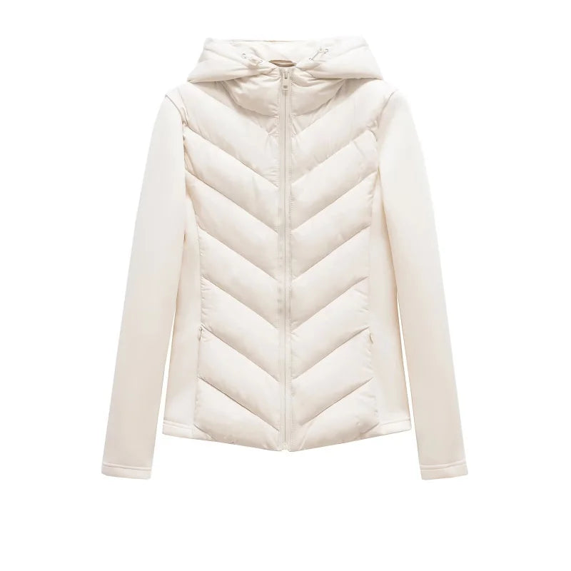 ETJ 2025 new  women's elegant fashion patchwork long sleeve standing collar hooded cotton jacket sport coat 8073227 Pi-Mart