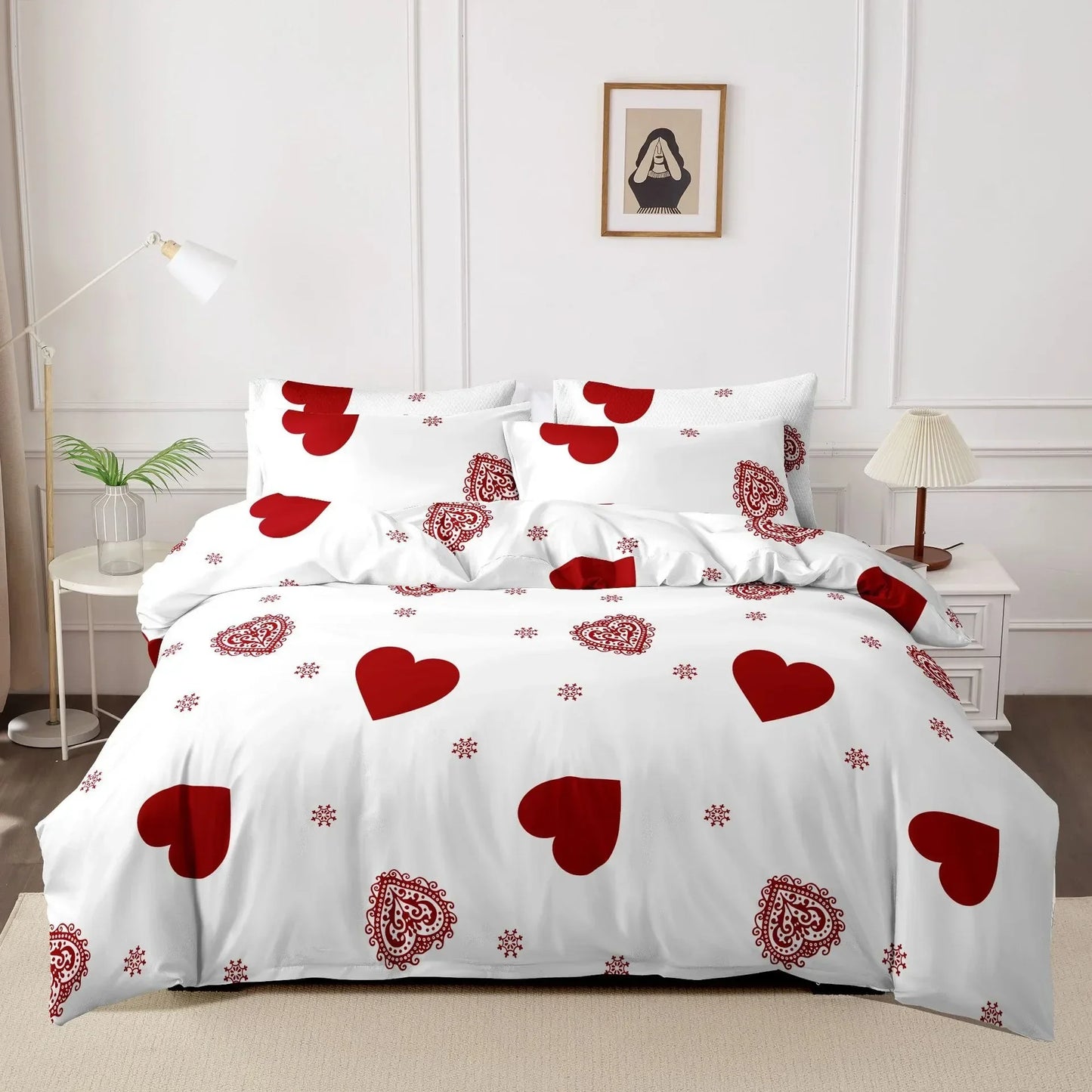 3pcs Printed Brushed Duvet Cover Pillowcase Three Piece Set High Quality Skin Friendly Fabric Bedding Cover (without Bed Sheet) Pi-Mart