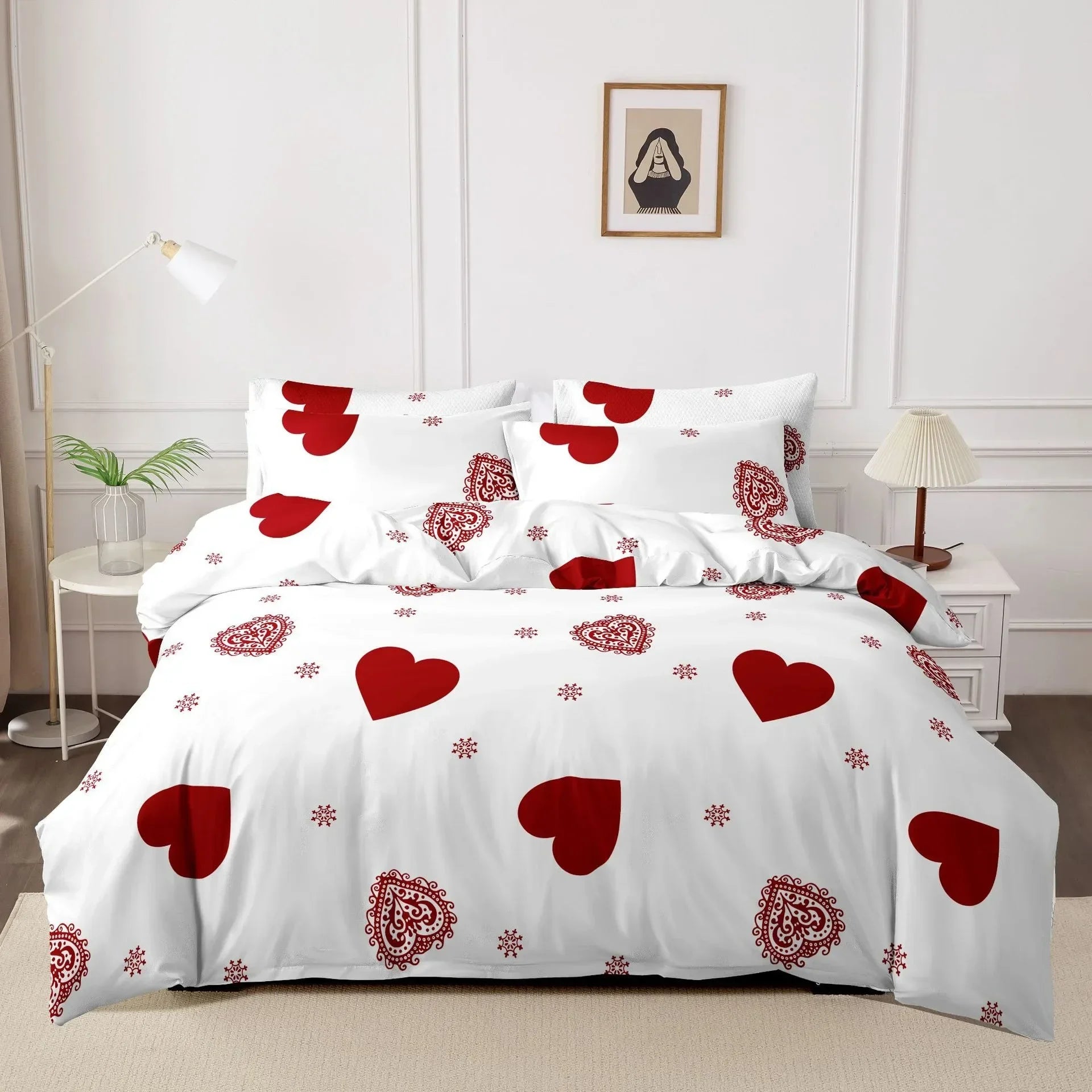 3pcs Printed Brushed Duvet Cover Pillowcase Three Piece Set High Quality Skin Friendly Fabric Bedding Cover (without Bed Sheet) Pi-Mart
