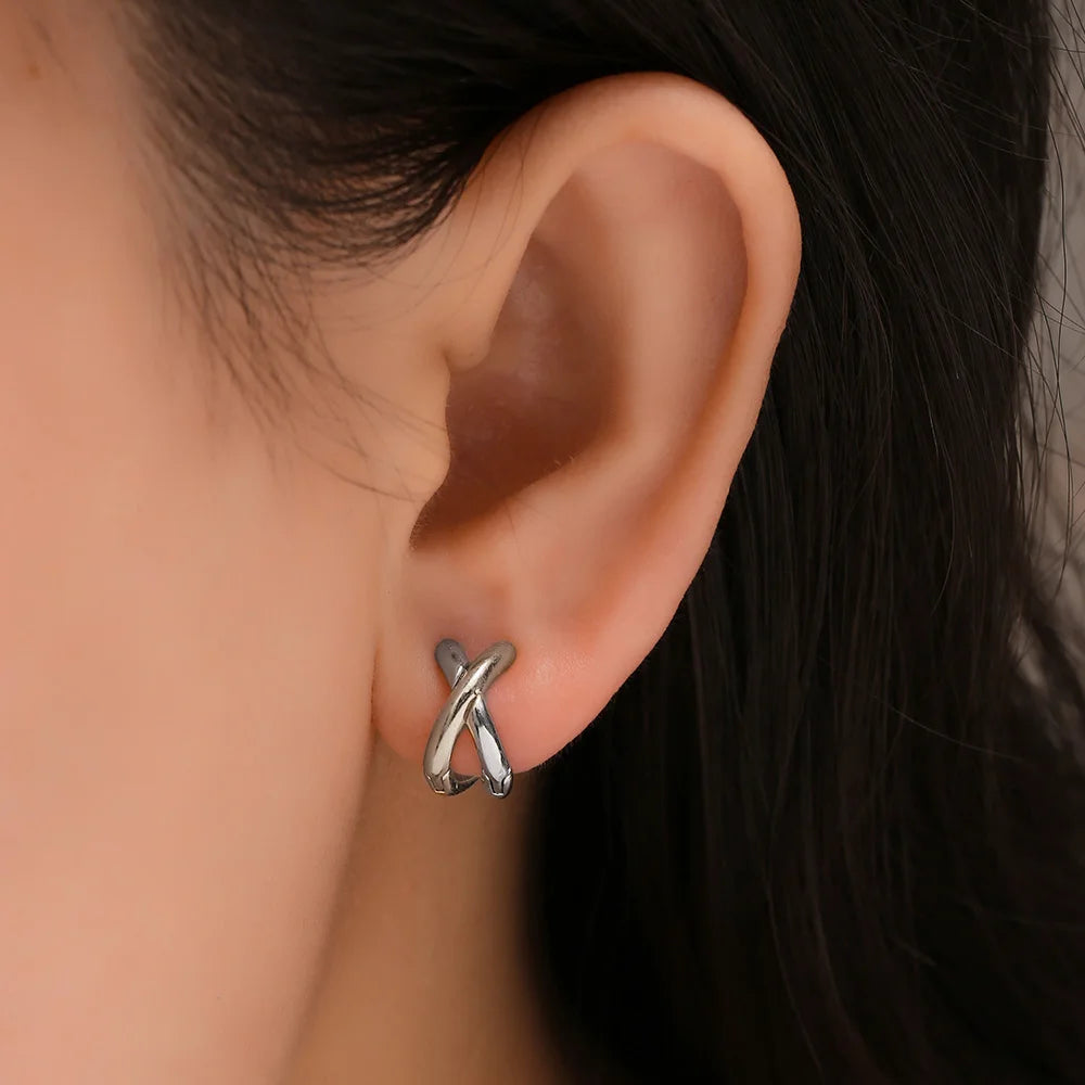 Criss-cross Gold Silver Colors Tiny HuggieHoop Earrings for Women Mini Small Ear Buckle Cartilage Piercing Earrings Punk Jewelry Pi-Mart