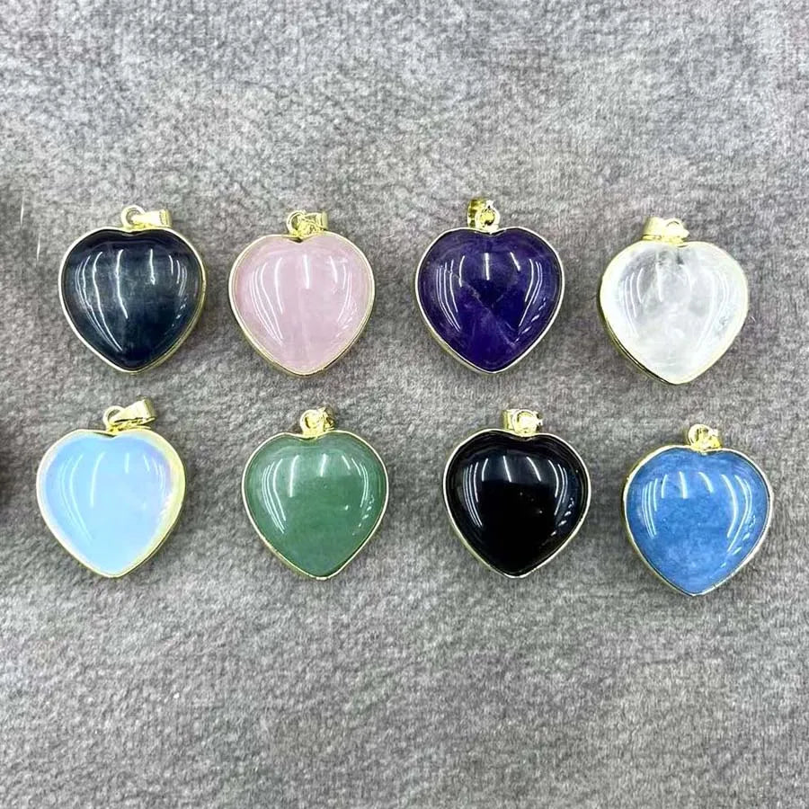 Charms Natural Healing Crystal Heart Stone Pendants For Women Necklace DIY Amethyst Rose Quartz Fluorite Aquamarine Men Jewelry Pi-Mart